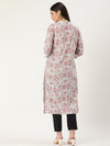 White & Grey Floral Printed Straight Cut Kurta