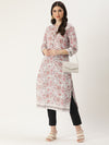 White & Grey Floral Printed Straight Cut Kurta