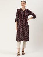 Black Paisley Printed Straight Cut Kurta