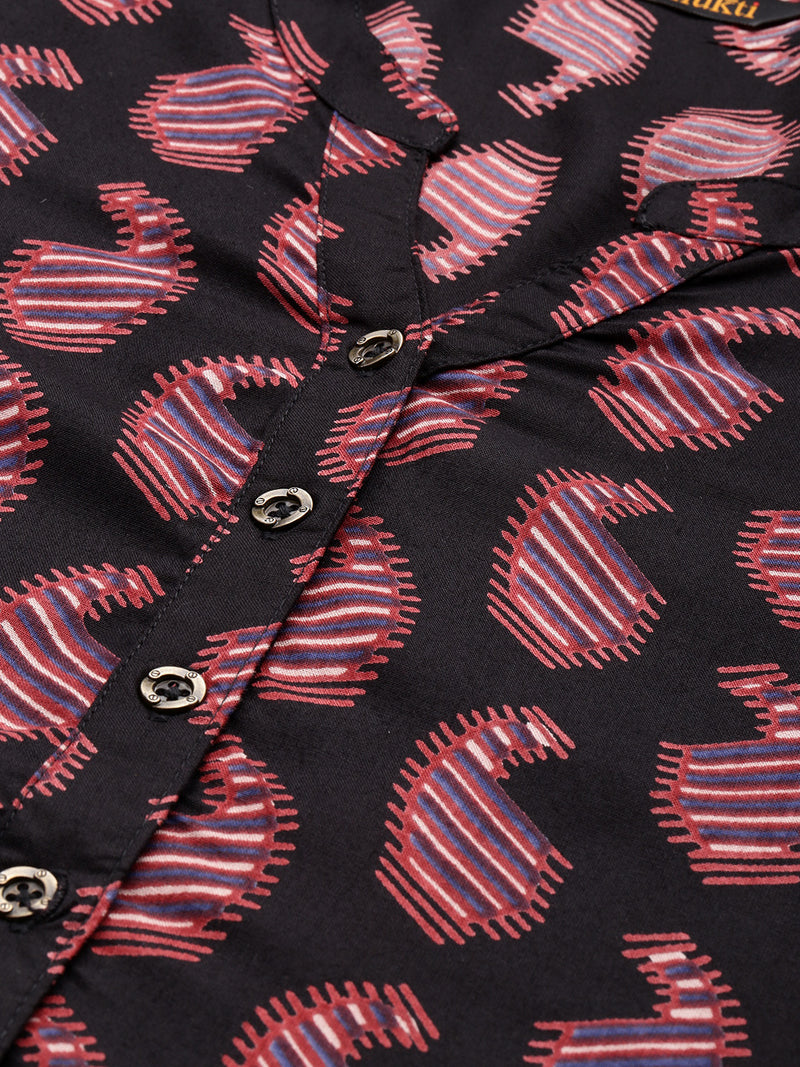 Black Paisley Printed Straight Cut Kurta