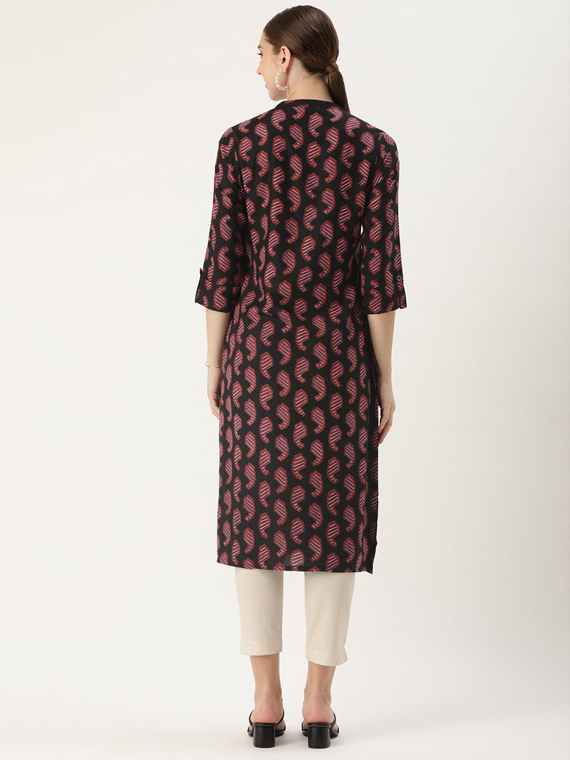 Black Paisley Printed Straight Cut Kurta