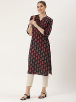 Black Paisley Printed Straight Cut Kurta