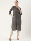 Black Abstract Printed Straight Cut Kurta