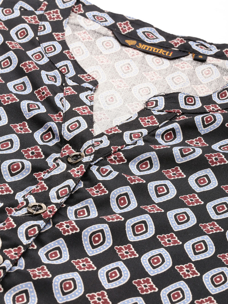 Black Abstract Printed Straight Cut Kurta