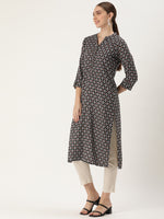 Black Abstract Printed Straight Cut Kurta