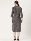 Black Abstract Printed Straight Cut Kurta