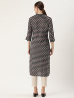 Black Abstract Printed Straight Cut Kurta