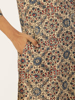 Beige & Multicolored Ethnic Motifs Printed Mandarin Collar Kurta
