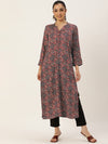 Red Ethnic Motifs Printed Mandarin Collar Kurta