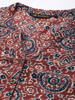 Red Ethnic Motifs Printed Mandarin Collar Kurta