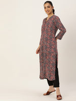 Red Ethnic Motifs Printed Mandarin Collar Kurta