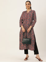 Red Ethnic Motifs Printed Mandarin Collar Kurta