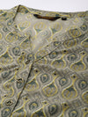 Grey & Green Ethnic Motifs Printed Mandarin Collar Kurta