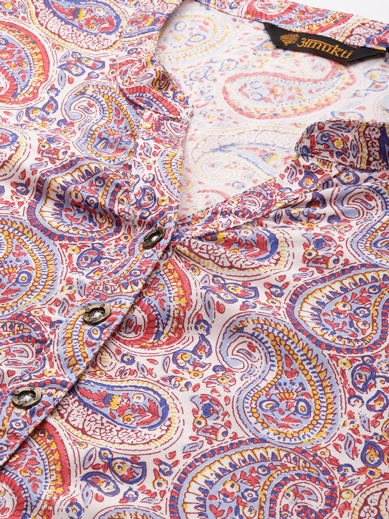 Paisley Printed Mandarin Collar Kurta