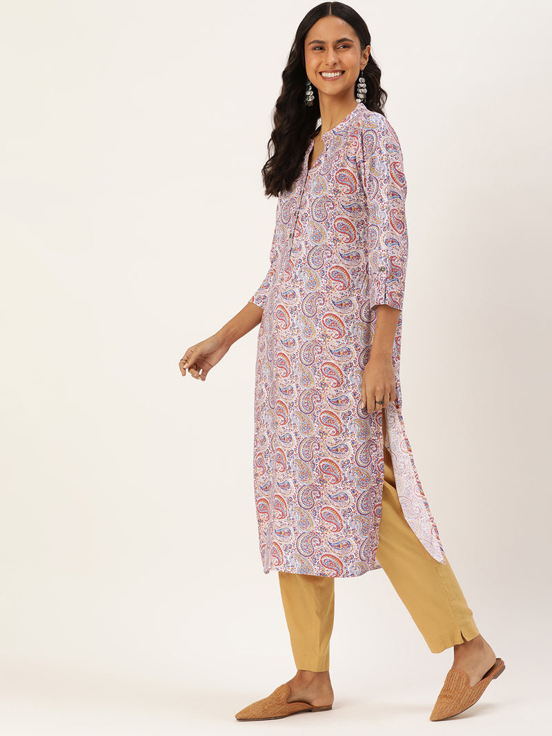 Paisley Printed Mandarin Collar Kurta