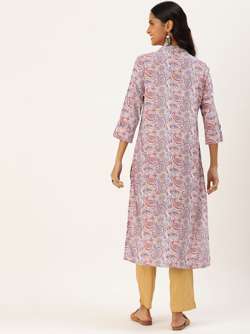 Paisley Printed Mandarin Collar Kurta