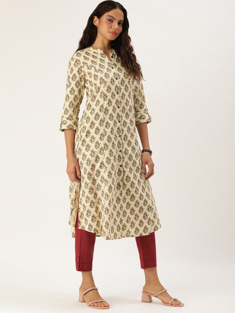 Beige Ethnic Motifs Printed Kurta