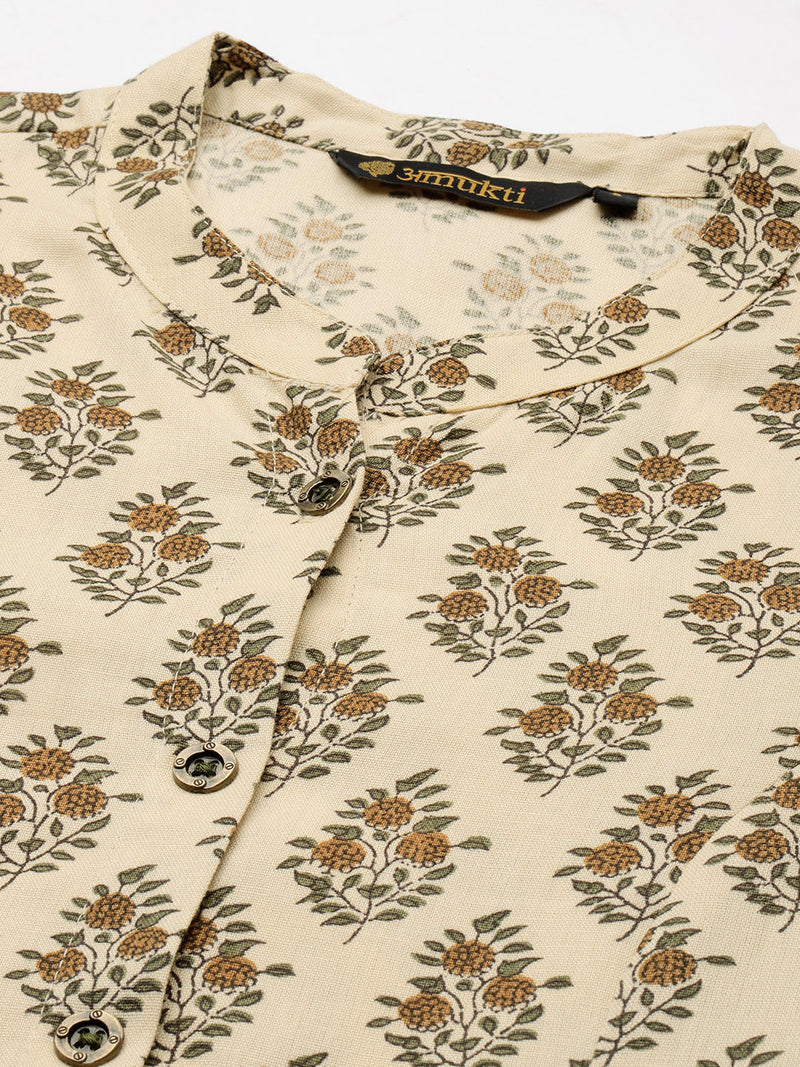 Beige Ethnic Motifs Printed Kurta