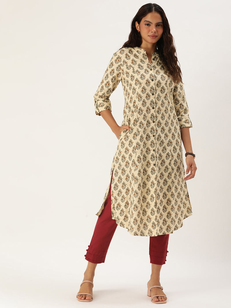 Beige Ethnic Motifs Printed Kurta