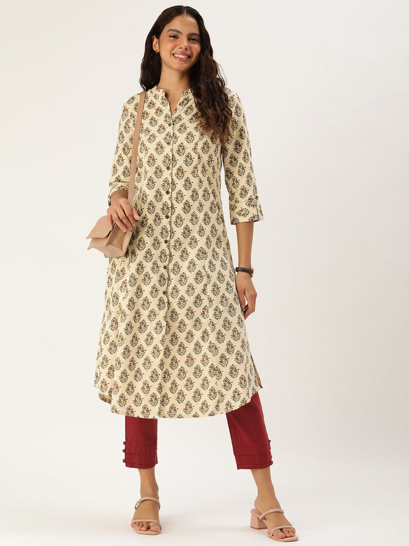 Beige Ethnic Motifs Printed Kurta