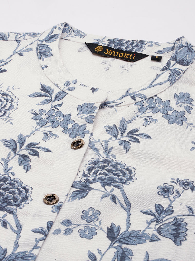White Jal Floral Printed Kurta