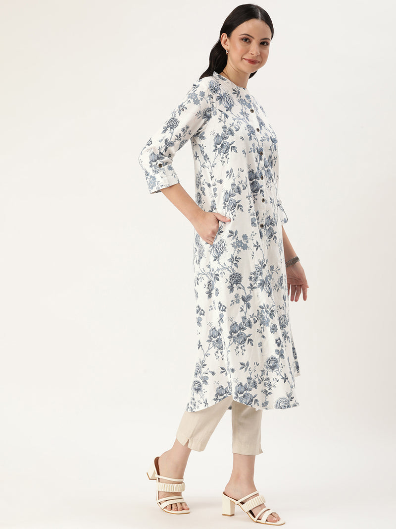 White Jal Floral Printed Kurta