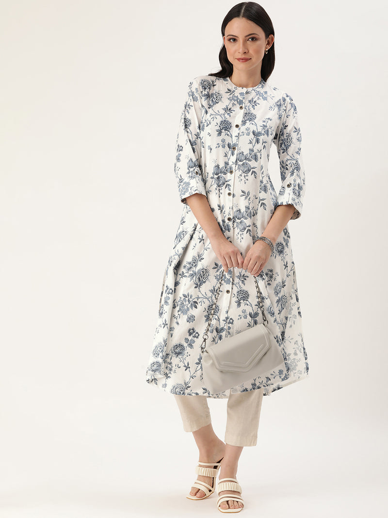 White Jal Floral Printed Kurta