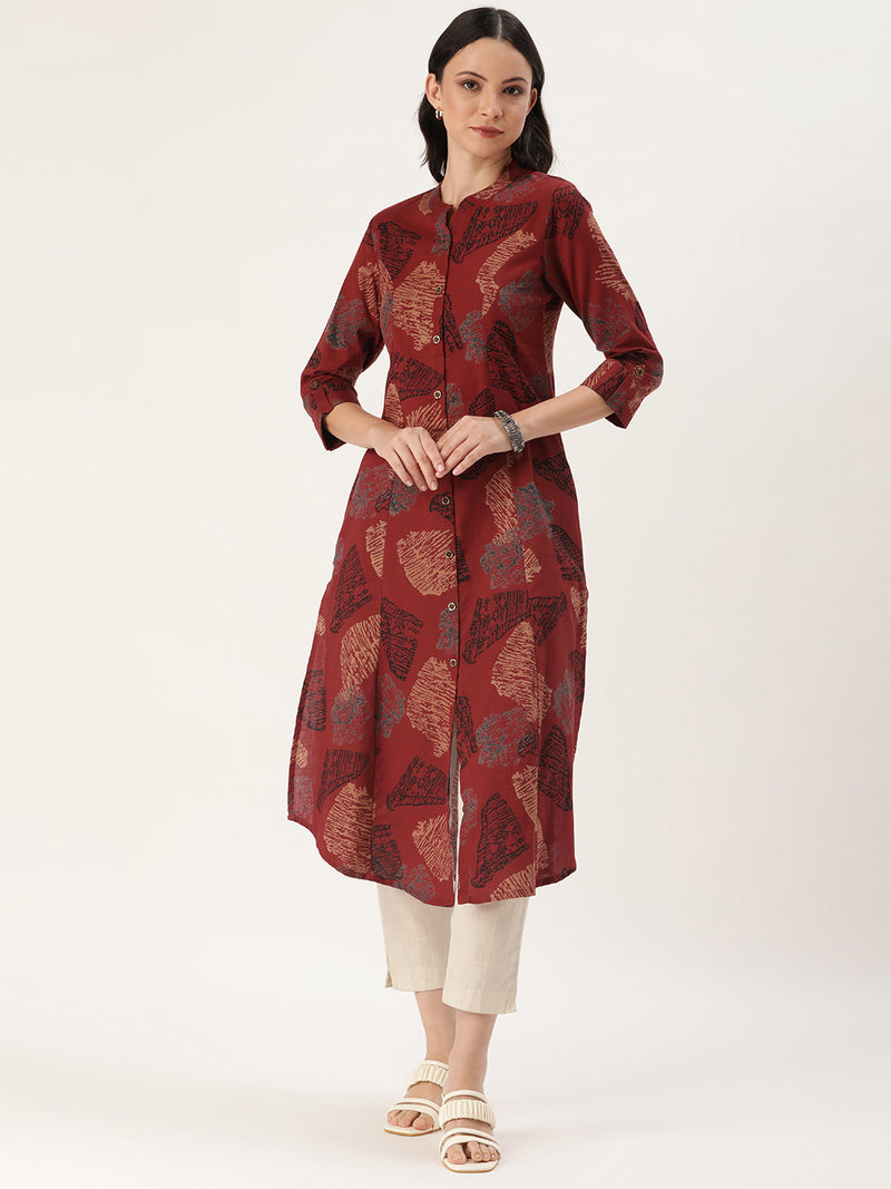Red Abstract Printed Kurta