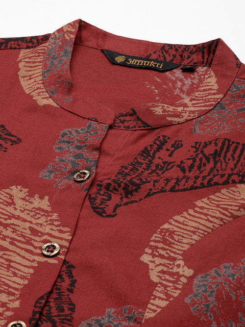 Red Abstract Printed Kurta