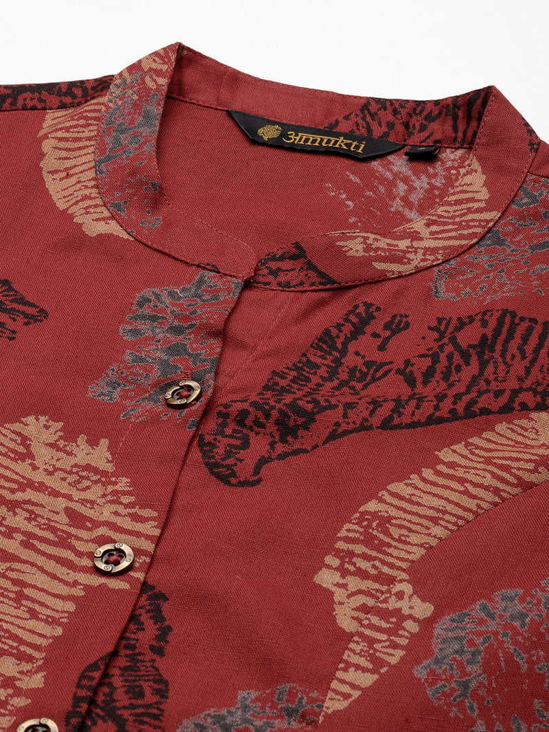 Red Abstract Printed Kurta