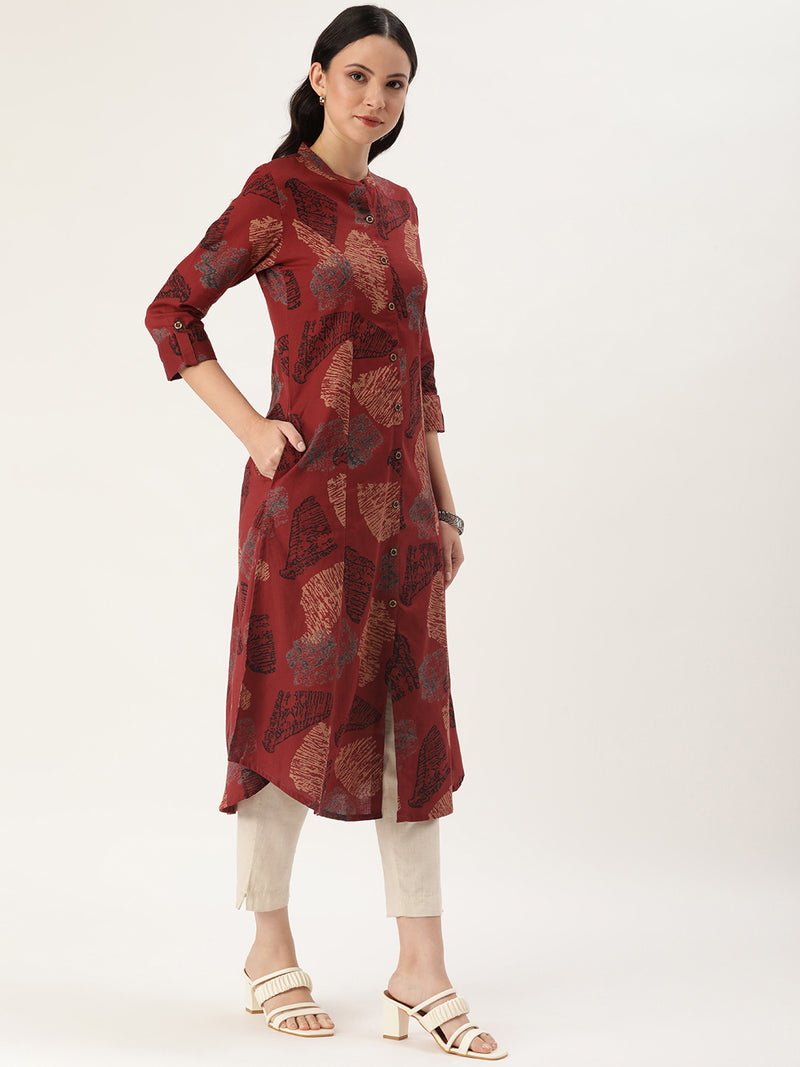 Red Abstract Printed Kurta
