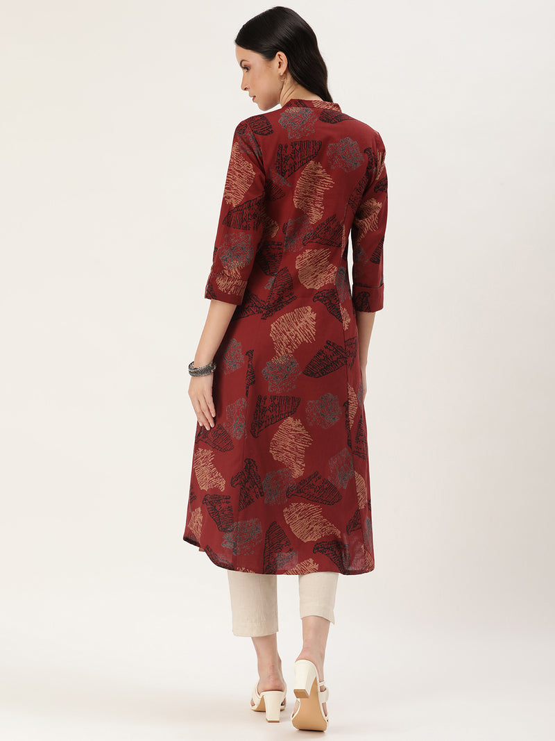 Red Abstract Printed Kurta