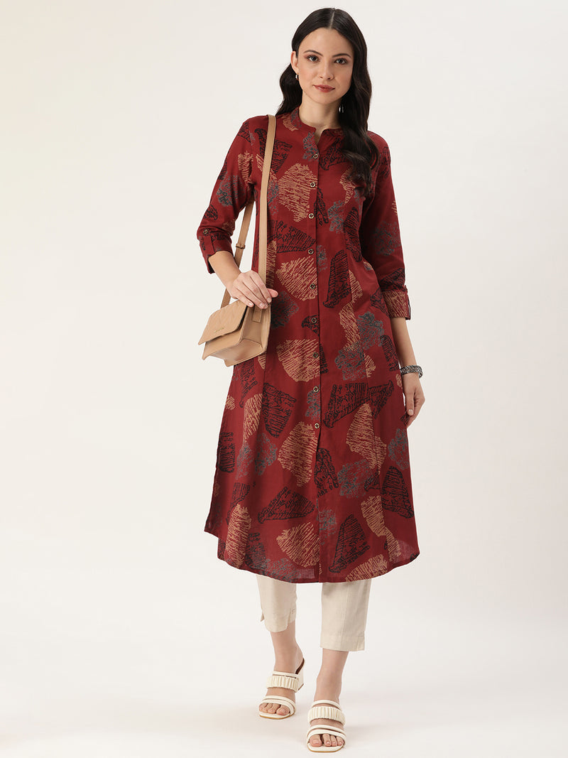 Red Abstract Printed Kurta