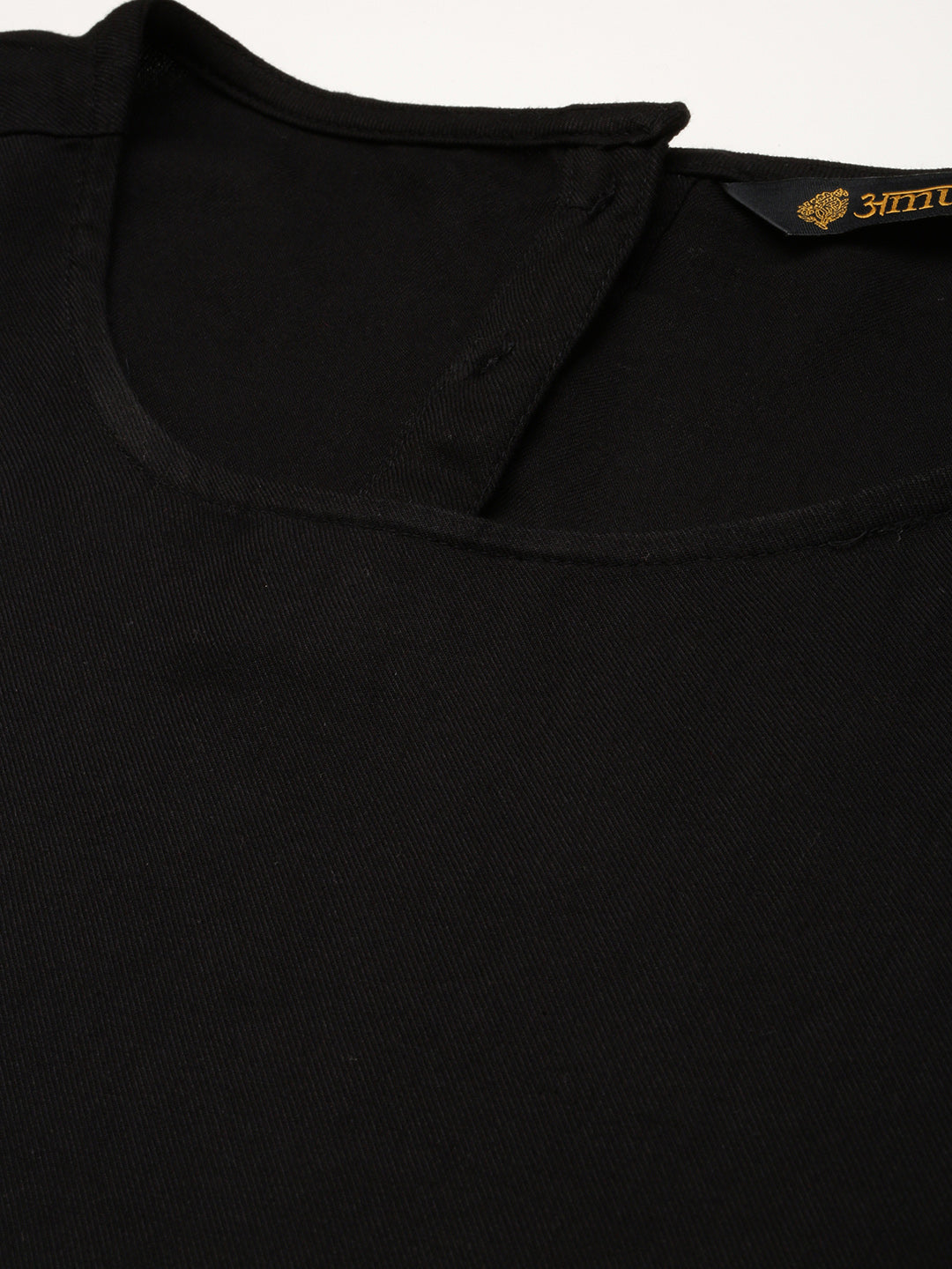 Black Solid Ruffles Puff Sleeve A-Line Midi Dress
