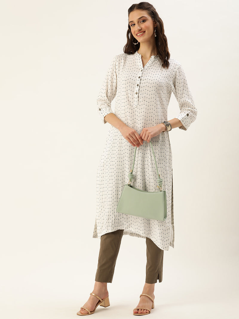 White & Black Quirky Printed Straight Cut Kurta