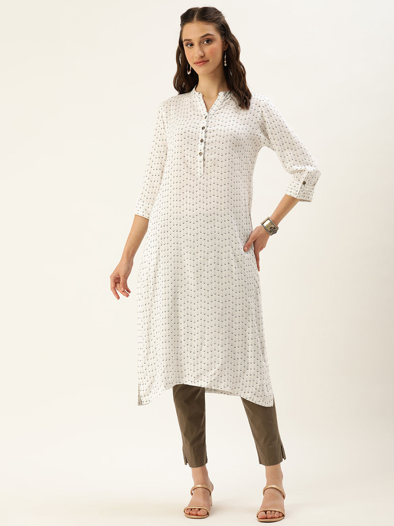 White & Black Quirky Printed Straight Cut Kurta