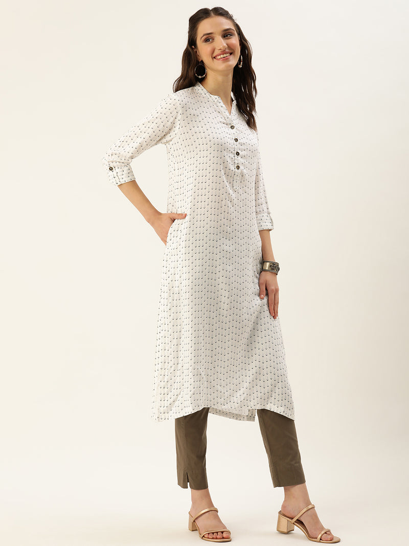 White & Black Quirky Printed Straight Cut Kurta