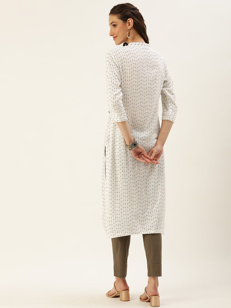 White & Black Quirky Printed Straight Cut Kurta
