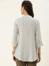 White & Blue Mandarin Collar Floral Print Tunic