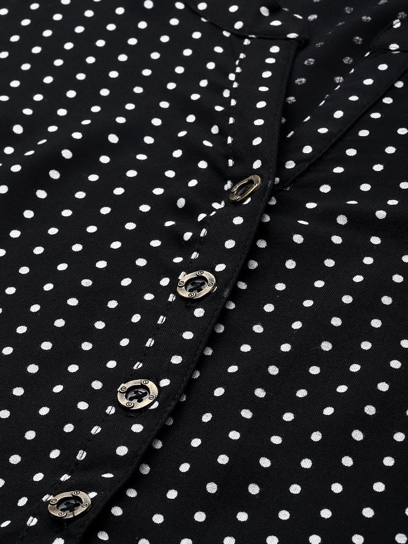 Black & White Mandarin Collar Printed Tunic