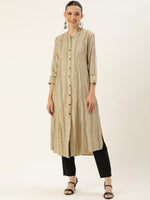 Beige & Black Abstract Printed Kurta