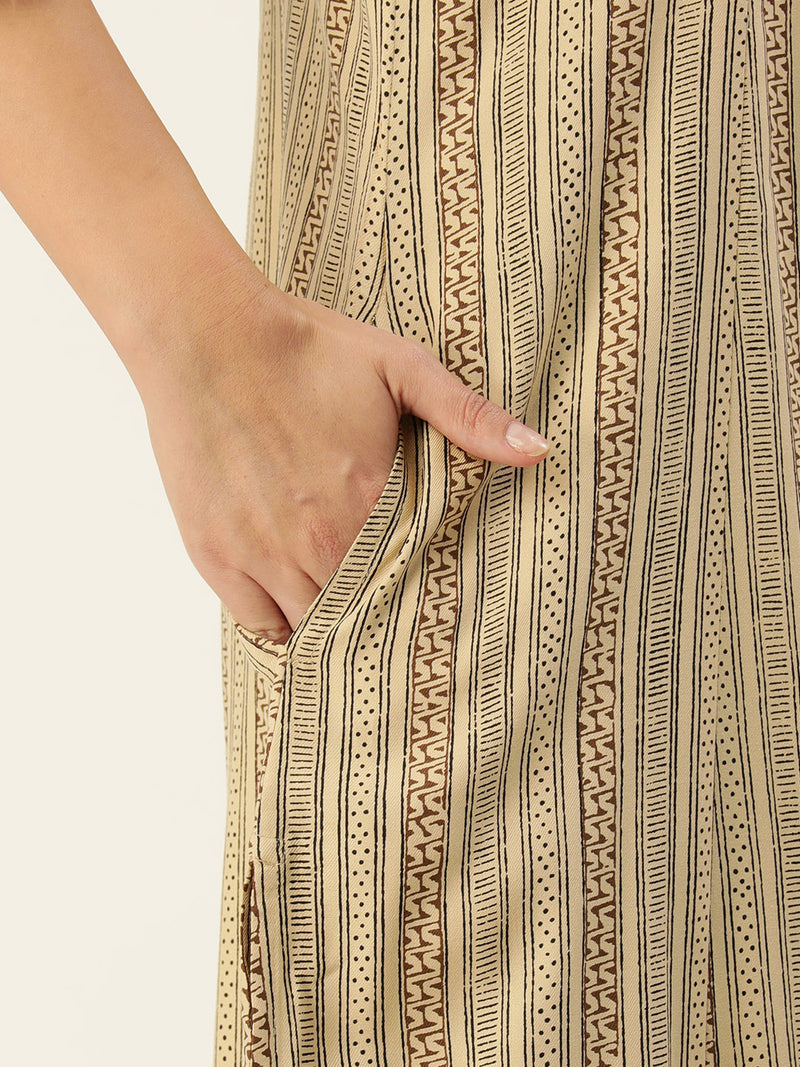 Beige Abstract Printed Kurta