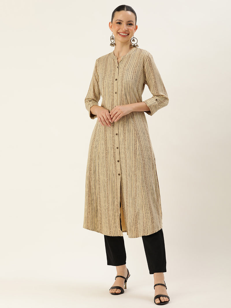 Beige Abstract Printed Kurta