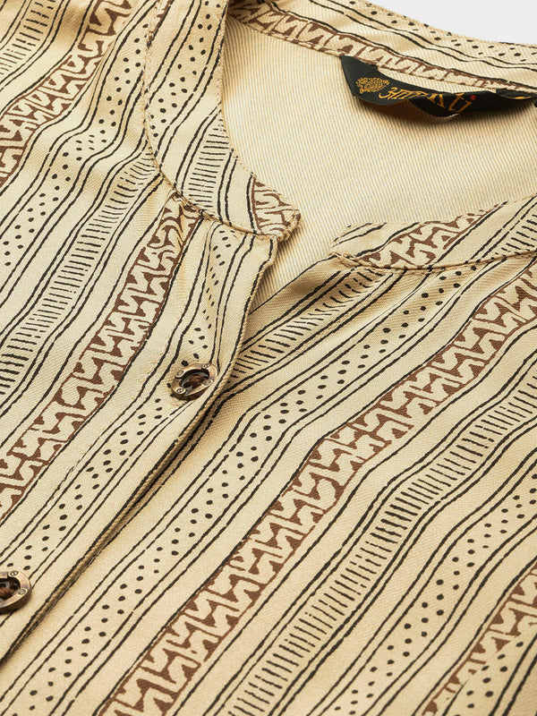 Beige Abstract Printed Kurta