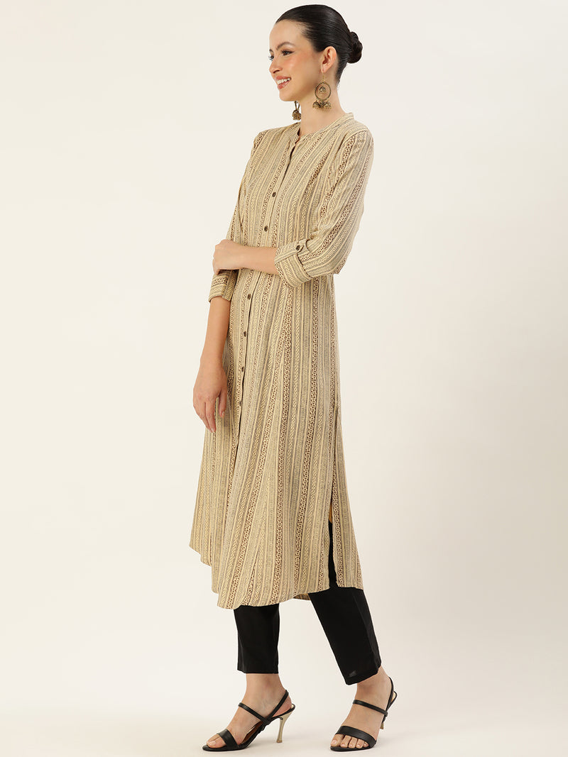 Beige Abstract Printed Kurta