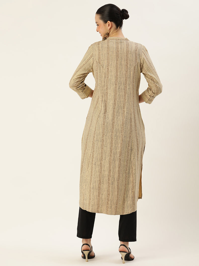 Beige Abstract Printed Kurta
