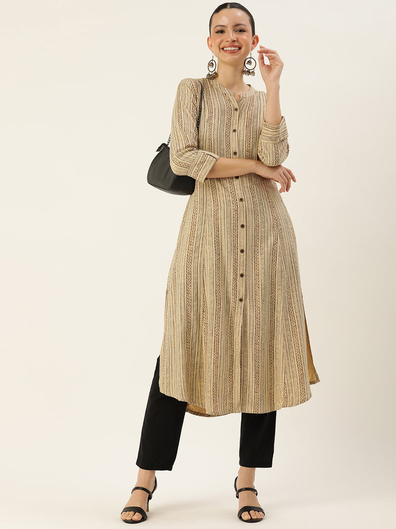 Beige Abstract Printed Kurta