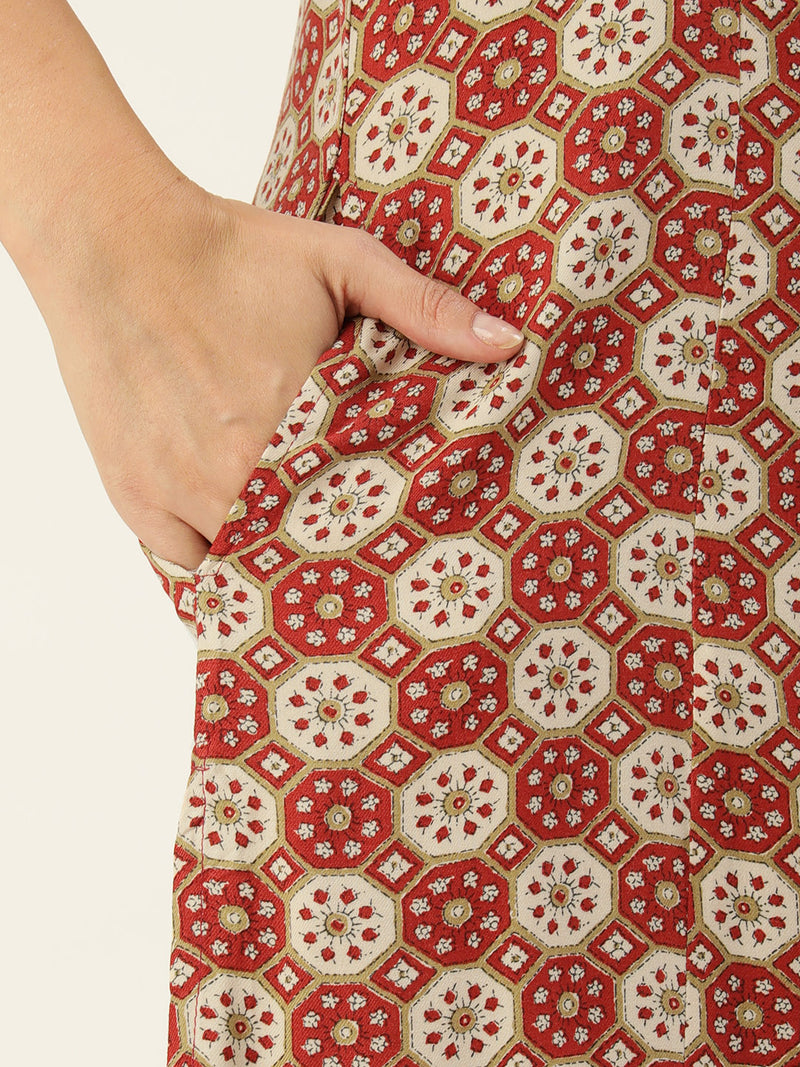 Red Ethnic Motifs Printed Kurta