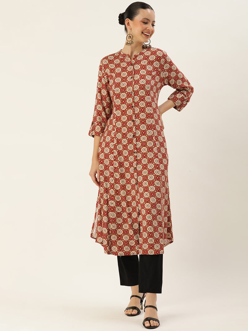 Red Ethnic Motifs Printed Kurta