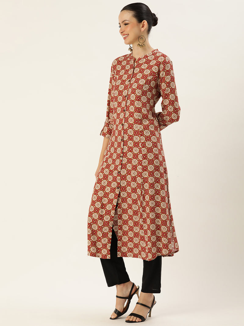 Red Ethnic Motifs Printed Kurta